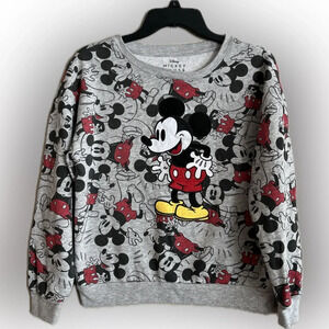 Disney Mickey Mouse Sweatshirt Womens All Over Print Mickey Appliqué, Size S